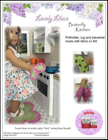 Lovely Lilacs 18 Inch Modern Butterfly Kitchen 18" Doll Accessory Pattern Pixie Faire