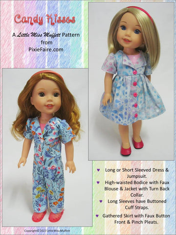 Little Miss Muffett WellieWishers Candy Kisses Jumpsuit and Dress 14.5" Doll Clothes Pattern Pixie Faire