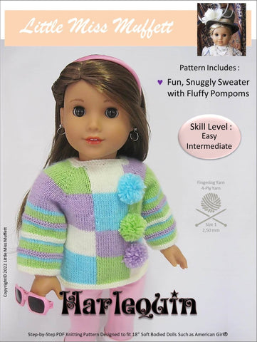 Little Miss Muffett Knitting Harlequin Sweater 18" Doll Knitting Pattern Pixie Faire