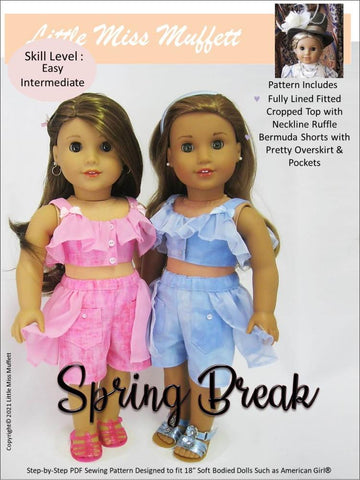 Little Miss Muffett 18 Inch Modern Spring Break 18" Doll Clothes Pattern Pixie Faire