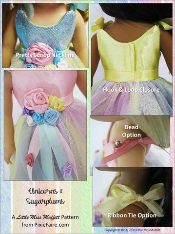 Little Miss Muffett WellieWishers Unicorns & Sugarplums 14.5" Doll Clothes Pattern Pixie Faire