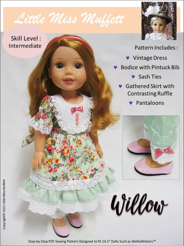 Little Miss Muffett WellieWishers Willow 14.5" Doll Clothes Pattern Pixie Faire