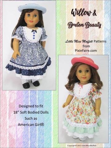 Little Miss Muffett 18 Inch Historical Willow and Breton Beauty Bundle 18" Doll Clothes Pattern Pixie Faire