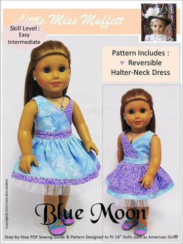 Little Miss Muffett 18 Inch Modern Blue Moon Halter Dress 18" Doll Clothes Pattern Pixie Faire