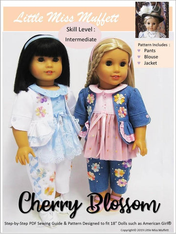 Little Miss Muffett 18 Inch Modern Cherry Blossom 18" Doll Clothes Pattern Pixie Faire