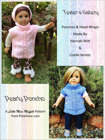 Little Miss Muffett Knitting Pearly Poncho 18" Doll Knitting Pattern Pixie Faire