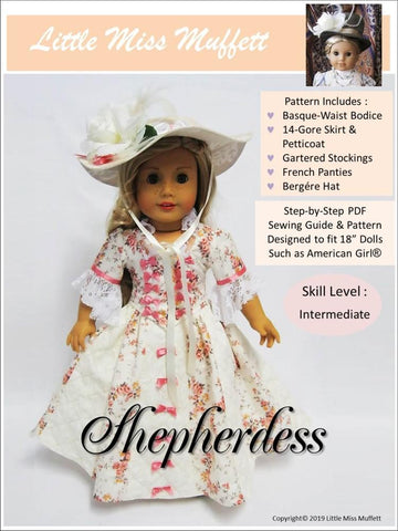 Little Miss Muffett 18 Inch Historical Shepherdess 18" Doll Clothes Pattern Pixie Faire