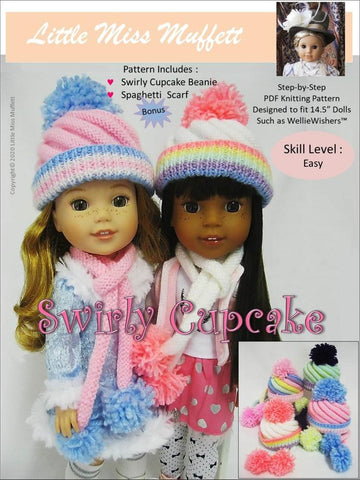 Little Miss Muffett WellieWishers Swirly Cupcake Beanie 14.5" Doll Clothes Knitting Pattern Pixie Faire