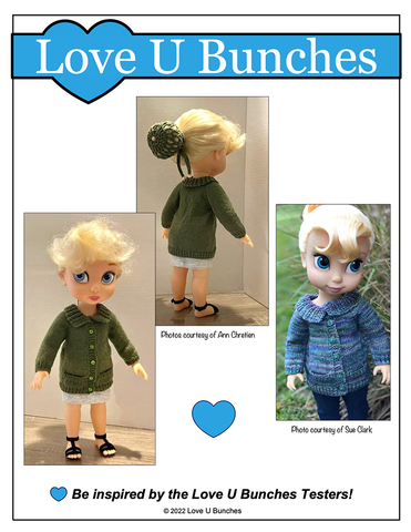 Love U Bunches Knitting Library Sweater Doll Clothes Knitting Pattern For 16" Animator Dolls Pixie Faire