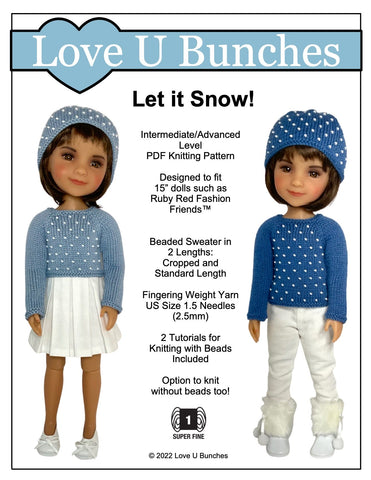 Love U Bunches Knitting Let it Snow! Knitting Pattern For 15" Ruby Red Fashion Friends Dolls Pixie Faire