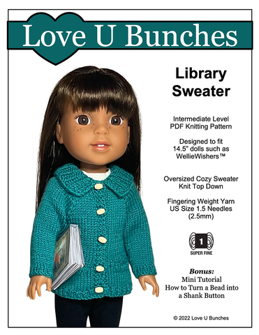 Love U Bunches Knitting Library Sweater Doll Clothes Knitting Pattern For 14.5 Inch Dolls Pixie Faire