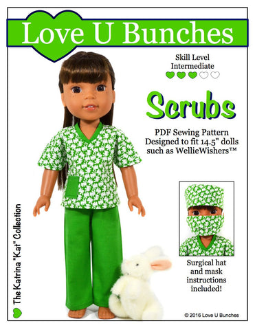 Love U Bunches WellieWishers Scrubs 14.5" Doll Clothes Pattern Pixie Faire
