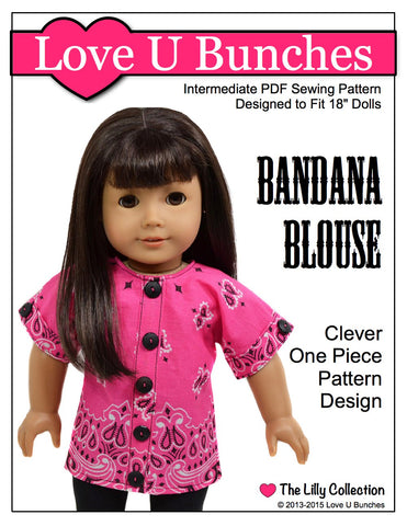 Love U Bunches 18 Inch Modern Bandana Blouse 18" Doll Clothes Pattern Pixie Faire