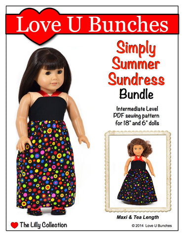 Love U Bunches 18 Inch Modern Simply Summer Sundress Bundle 6" and 18" Doll Clothes Pattern Pixie Faire