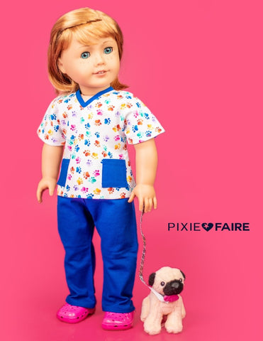 Love U Bunches 18 Inch Modern Scrubs Outfit 18" Doll Clothes Pattern Pixie Faire