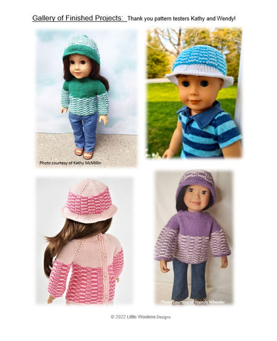 Little Woolens Designs Knitting Ridge & Furrow Sweater and Hat 18" Doll Clothes Knitting Pattern Pixie Faire