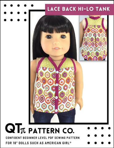 QTπ Pattern Co 18 Inch Modern Lace T-Back Hi-Lo Tank 18" Doll Clothes Pattern Pixie Faire