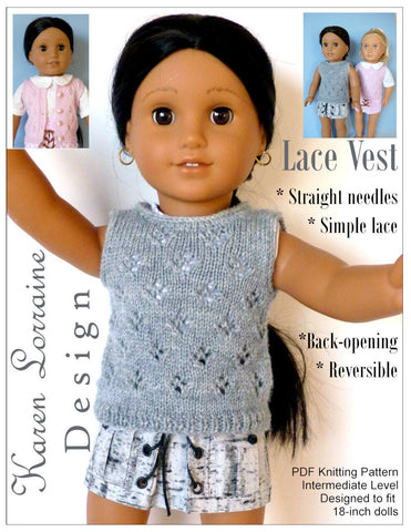 Karen Lorraine Design Knitting Lace Vest Knitting Pattern For 18" Dolls Pixie Faire