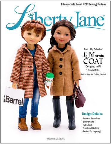 Liberty Jane Ruby Red Fashion Friends Le Marais Coat Pattern for 15" Ruby Red Fashion Friends Dolls Pixie Faire