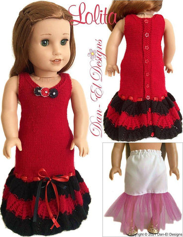 Dan-El Designs Knitting Lolita Dress 18" Doll Clothes Knitting Pattern Pixie Faire