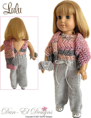 Dan-El Designs Knitting Lulu Knitted Outfit 18 inch Doll Knitting Pattern Pixie Faire