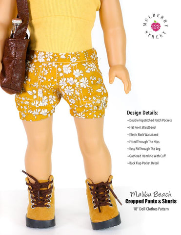 123 Mulberry Street 18 Inch Modern Malibu Beach Cropped Pants 18" Doll Clothes Pattern Pixie Faire