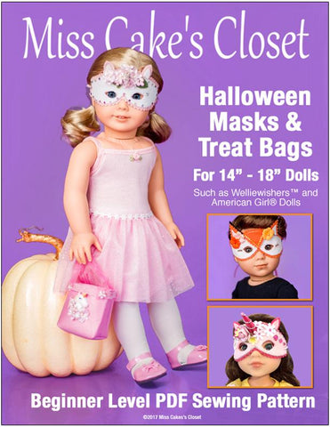 Miss Cake's Closet 18 Inch Modern Halloween Masks and Trick or Treat Bags 14-18" Doll Accessory Pattern Pixie Faire