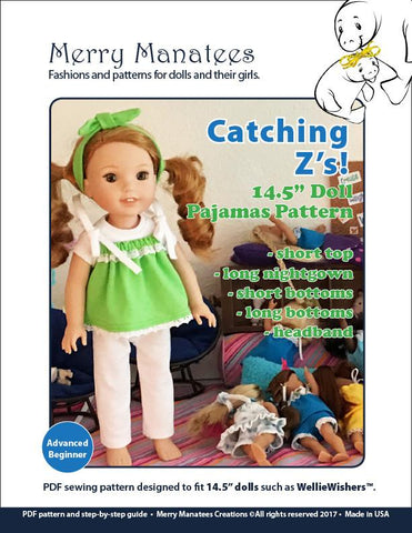 Merry Manatees WellieWishers Catching Z's 14.5" Doll Clothes Pattern Pixie Faire