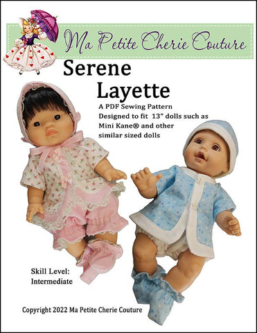 Mon Petite Cherie Couture MiniKane Serene Layette Baby Doll Clothes Pattern for 13" MiniKane Baby Dolls Pixie Faire