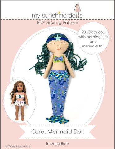 My Sunshine Dolls Cloth doll Coral Mermaid Doll 23" Cloth Doll Pattern Pixie Faire