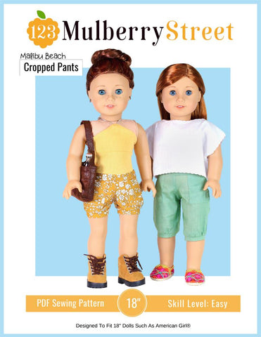 123 Mulberry Street 18 Inch Modern Malibu Beach Cropped Pants 18" Doll Clothes Pattern Pixie Faire