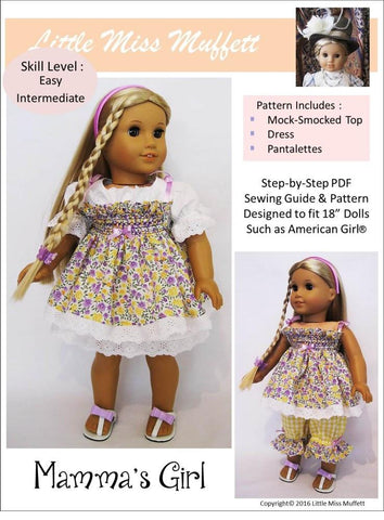 Little Miss Muffett 18 Inch Modern Mamma's Girl 18" Doll Clothes Pattern Pixie Faire