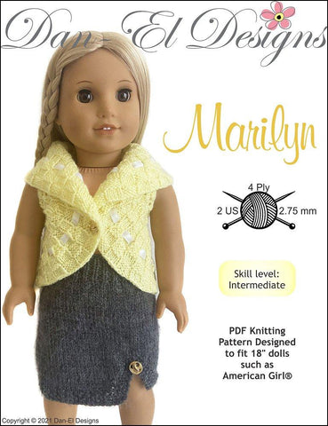 Dan-El Designs Knitting Marilyn Knitted Outfit 18 inch Doll Knitting Pattern Pixie Faire