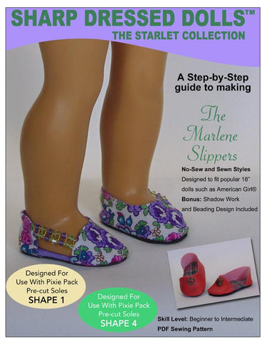 Sharp Dressed Dolls Shoes The Marlene Slippers 18" Doll Clothes Pattern Pixie Faire