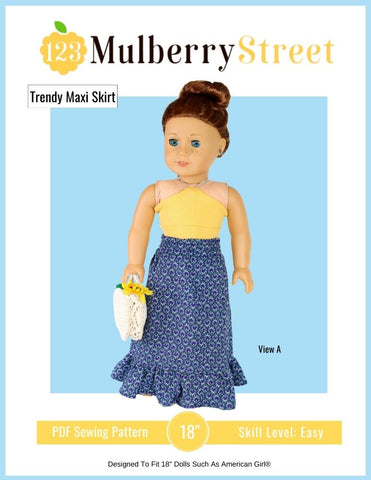 123 Mulberry Street 18 Inch Modern Trendy Maxi Skirt 18" Doll Clothes Pattern Pixie Faire
