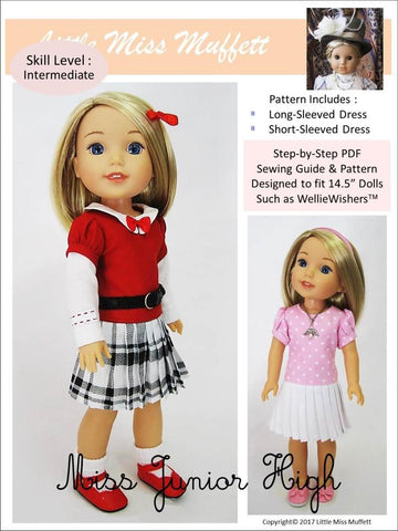 Little Miss Muffett WellieWishers Miss Junior High 14.5" Doll Clothes Pattern Pixie Faire
