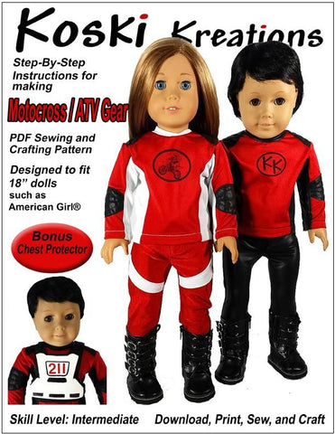 Koski Kreations 18 Inch Modern Motocross / ATV Gear 18" Doll Clothes Pattern Pixie Faire