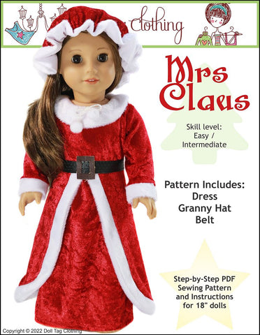 Doll Tag Clothing 18 Inch Modern Mrs Claus 18" Doll Clothes Pattern Pixie Faire