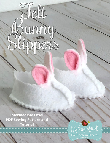 My Angie Girl Shoes Felt Bunny Slippers 18" and 14.5" Doll Shoe Pattern Pixie Faire