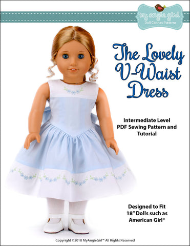 My Angie Girl 18 Inch Modern The Lovely V-Waist Dress 18" Doll Clothes Pattern Pixie Faire