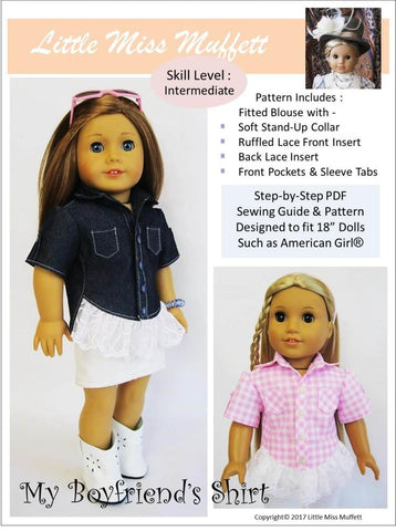 Little Miss Muffett 18 Inch Modern My Boyfriend's Shirt 18" Doll Clothes Pattern Pixie Faire