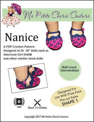 Mon Petite Cherie Couture Crochet Nanice Shoes 18" Doll Crochet Pattern Pixie Faire
