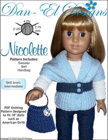 Dan-El Designs Knitting Nicolette 18" Doll Clothes Knitting Pattern Pixie Faire