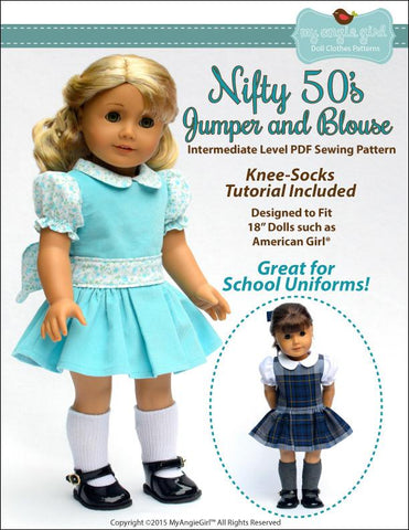 My Angie Girl 18 Inch Historical Nifty 50's Jumper and Blouse 18" Doll Clothes Pixie Faire