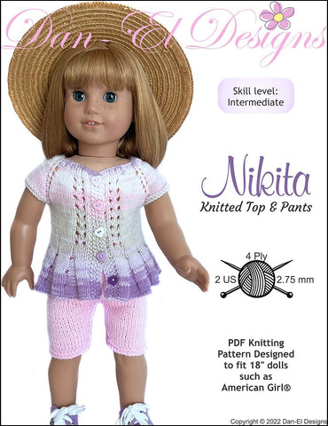 Dan-El Designs Knitting Nakita Knitted Top and Pants 18 inch Doll Clothes Knitting Pattern Pixie Faire