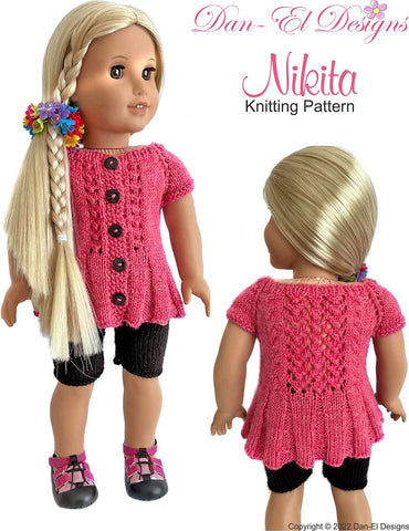 Dan-El Designs Knitting Nakita Knitted Top and Pants 18 inch Doll Clothes Knitting Pattern Pixie Faire