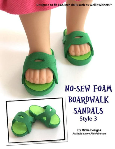 Miche Designs WellieWishers No-Sew Boardwalk Sandals 14.5" Doll Clothes Pattern Pixie Faire