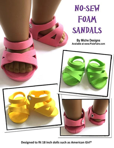 Miche Designs Shoes No-Sew Foam Sandals 18" Doll Shoe Pattern Pixie Faire