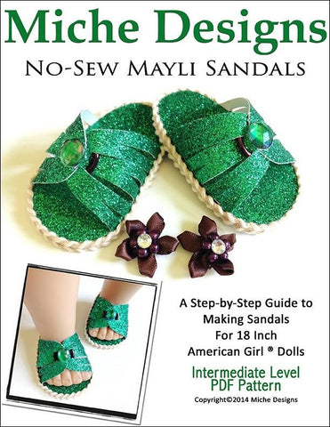 Miche Designs Shoes No-Sew Mayli Sandals 18" Doll Shoe Pattern Pixie Faire