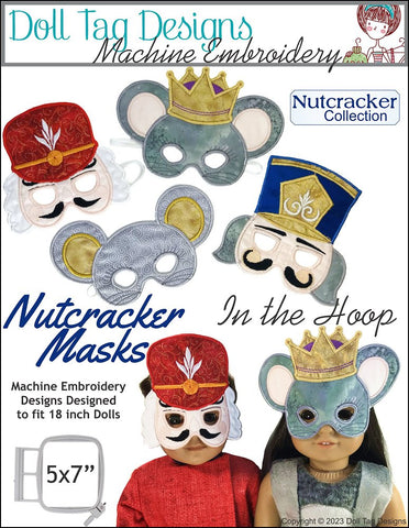 Doll Tag Clothing Machine Embroidery Design Nutcracker Masks For 18-inch Dolls Machine Embroidery Designs Pixie Faire